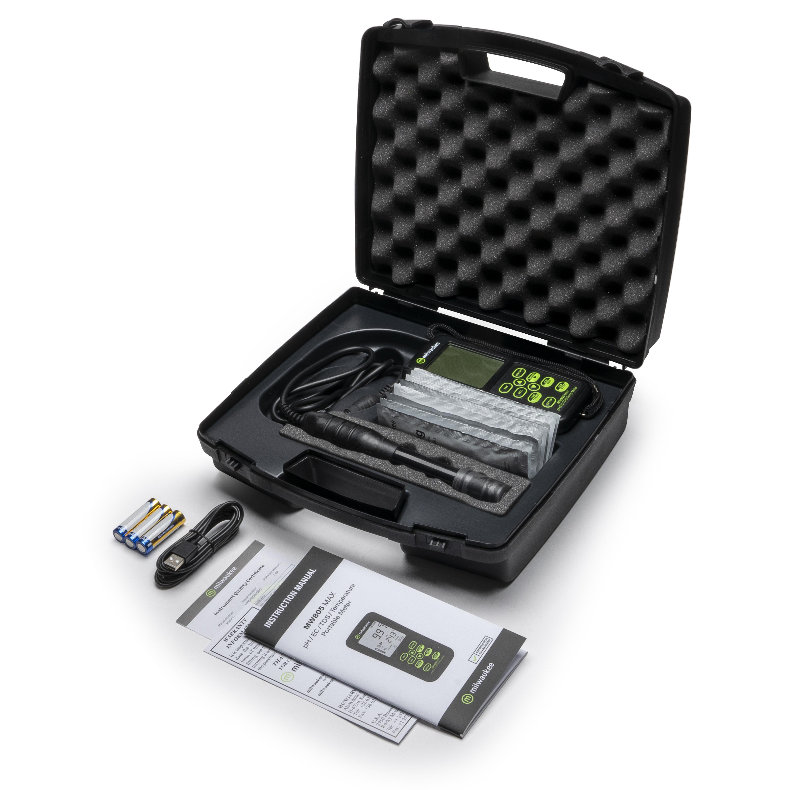 MW805 offenes Case mit Anleitung und Gerät