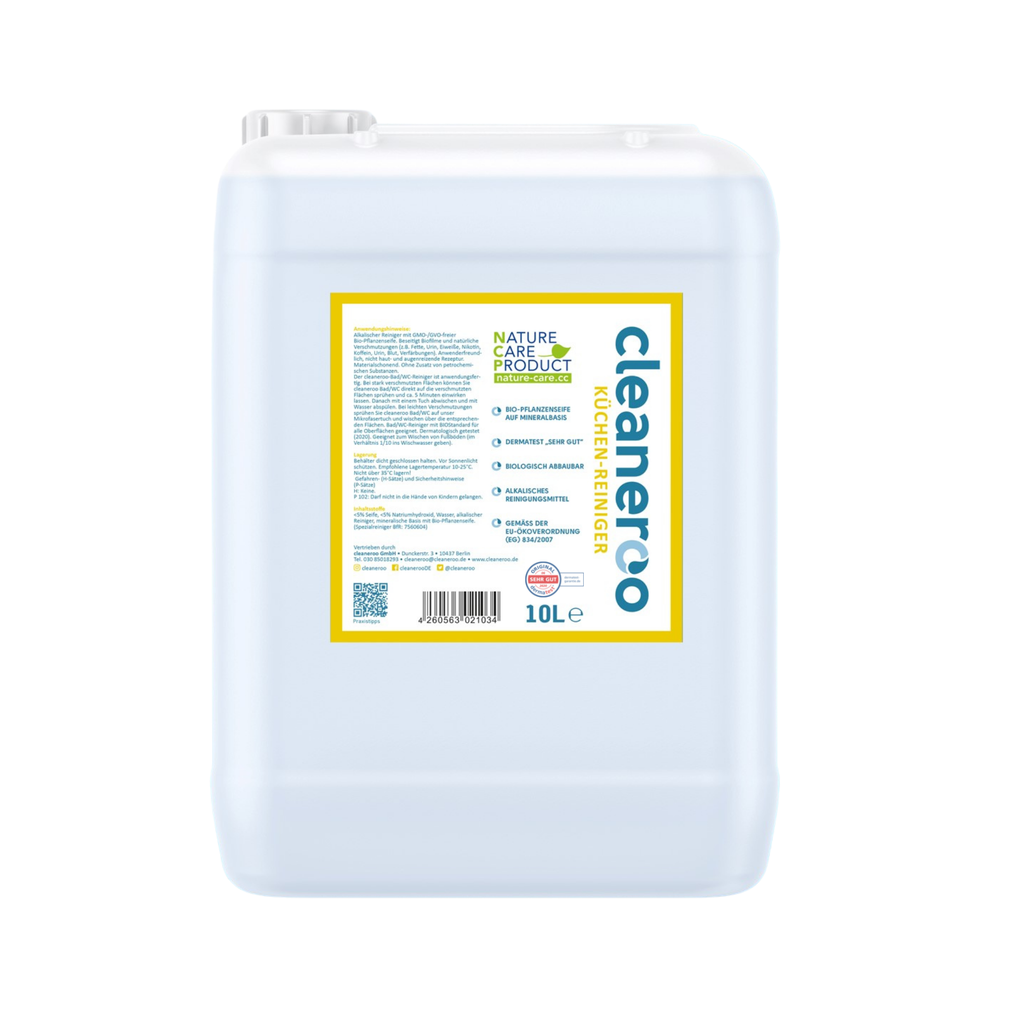 cleaneroo Küchenreiniger (gelb) cleaneroo Küchenreiniger (gelb), Etikett gut lesbar, Anwendungshinweis sichtbar, veganer Küchenreiniger, 10 Liter Kanister