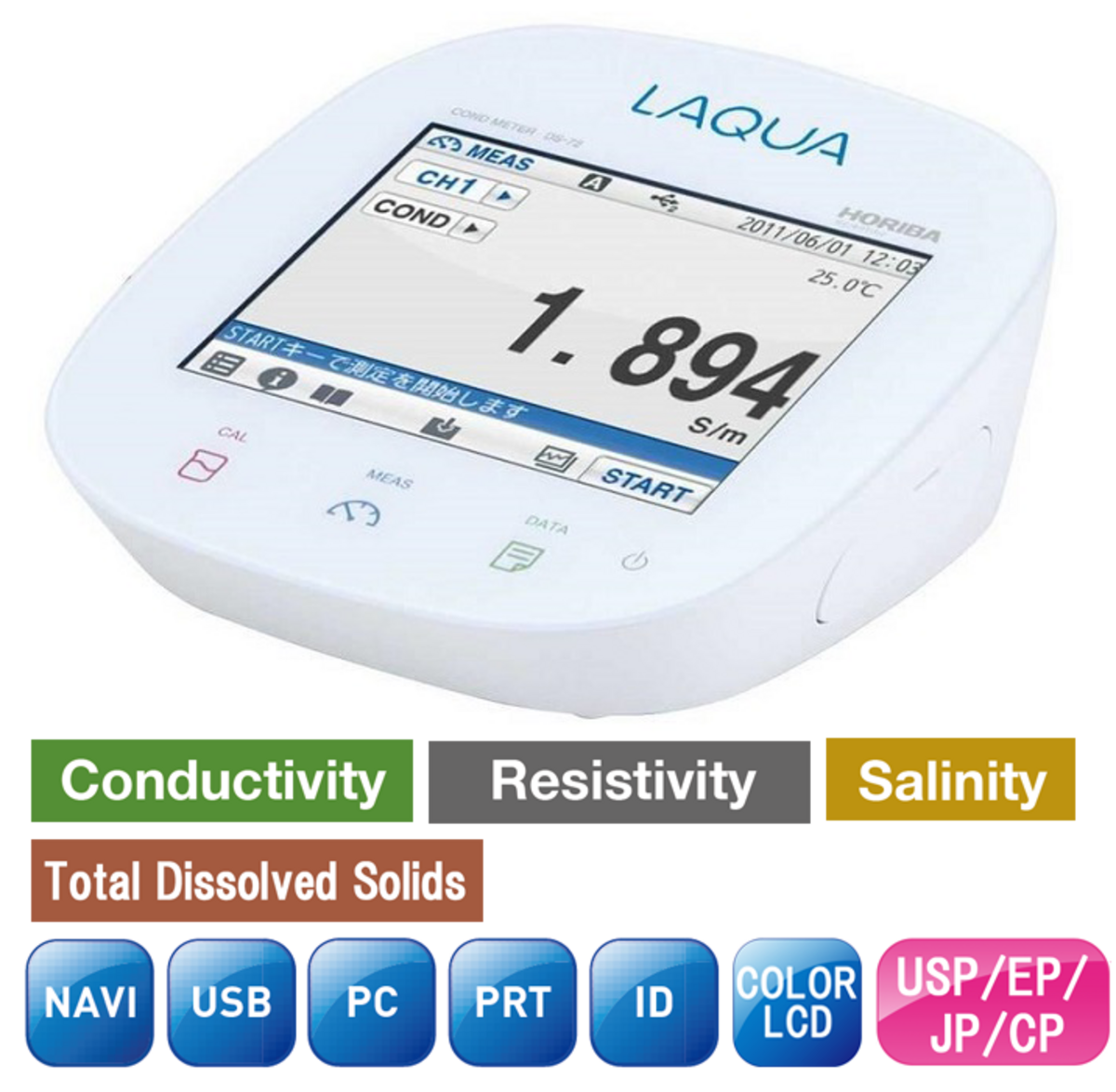 Horiba DS-72A-S Einkanal-Leitfähigkeit/TDS/Widerstand/Salzgehalt/Temperatur Labormessgerät-Set mit Touchscreen