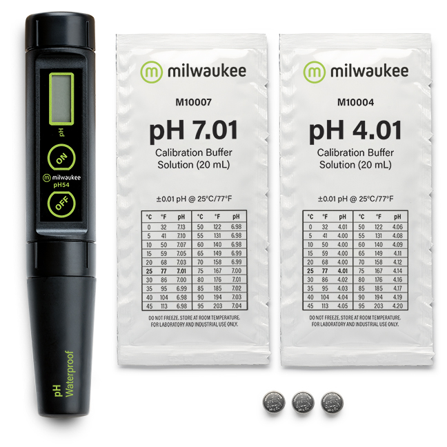 Milwaukee PH54 pH Messgerät mit Kalibrierlösungen, Zubehör für präzise pH-Messungen