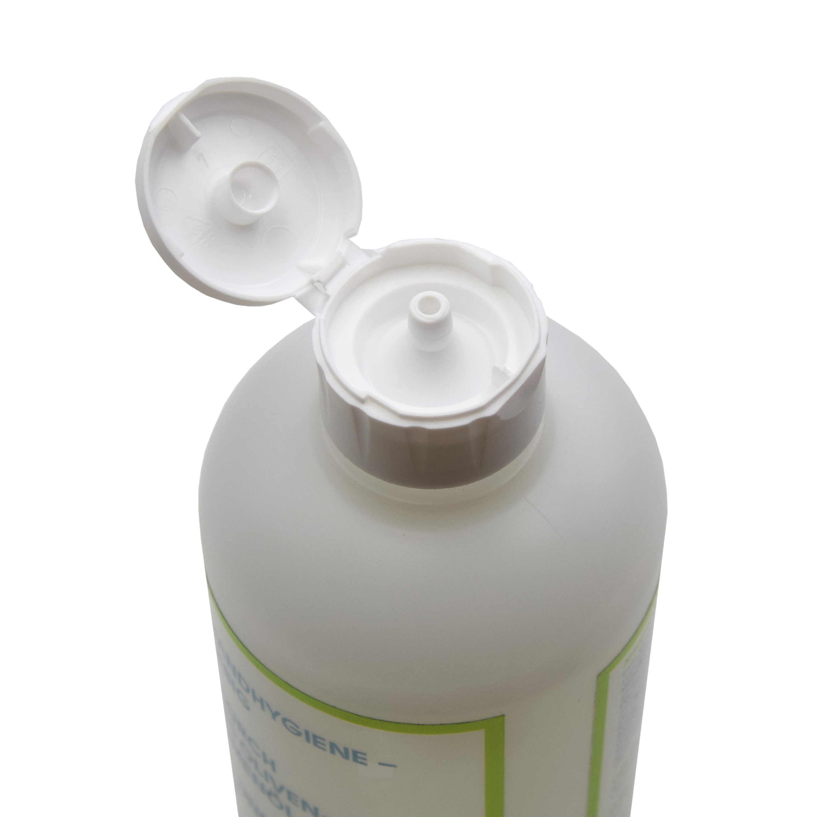 cleaneroo Handwaschlotion grün, Flasche Deckel geöffnet, keine Duft- und Farbstoffe, 500 ml