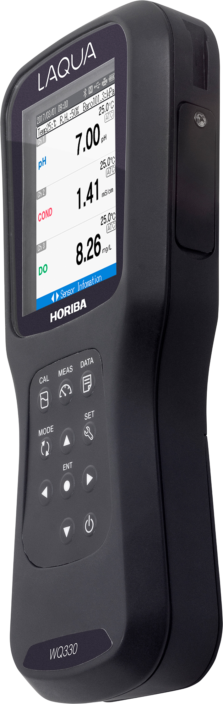 Horiba LAQUA WQ330-K Handmessgerät, rechte Seitenansicht, ohne Ständer, robustes Design