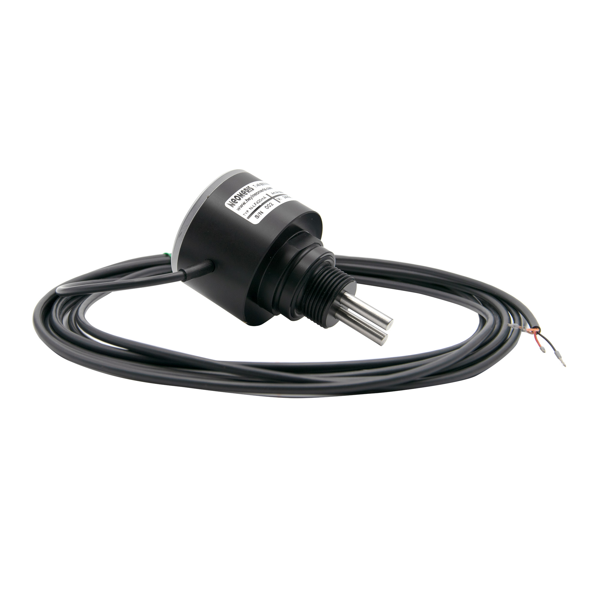 N-LF420 0-2µS Leitfähigkeitsmessgerät mit 4-20mA Ausgang, LED Anzeige und 3/4 Zoll Einschraubgewinde N-LF420 Leitfähigkeitsmessgerät Frontansicht mit ¾-Zoll Gewinde und Kabel