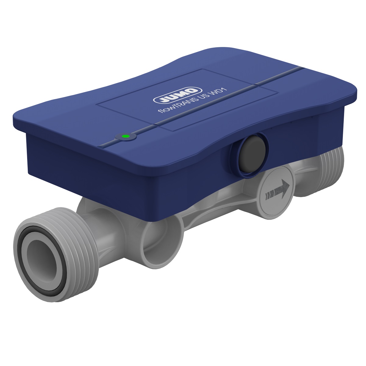 JUMO flowTRANS US W01 Ultraschall-Durchflussmessgerät DN 15 (1/2 in.) JUMO flowTRANS US W01 Ultraschall-Durchflussmessgerät DN 15 Frontansicht, präzise Wasser-Durchflussmessung, wartungsarm
