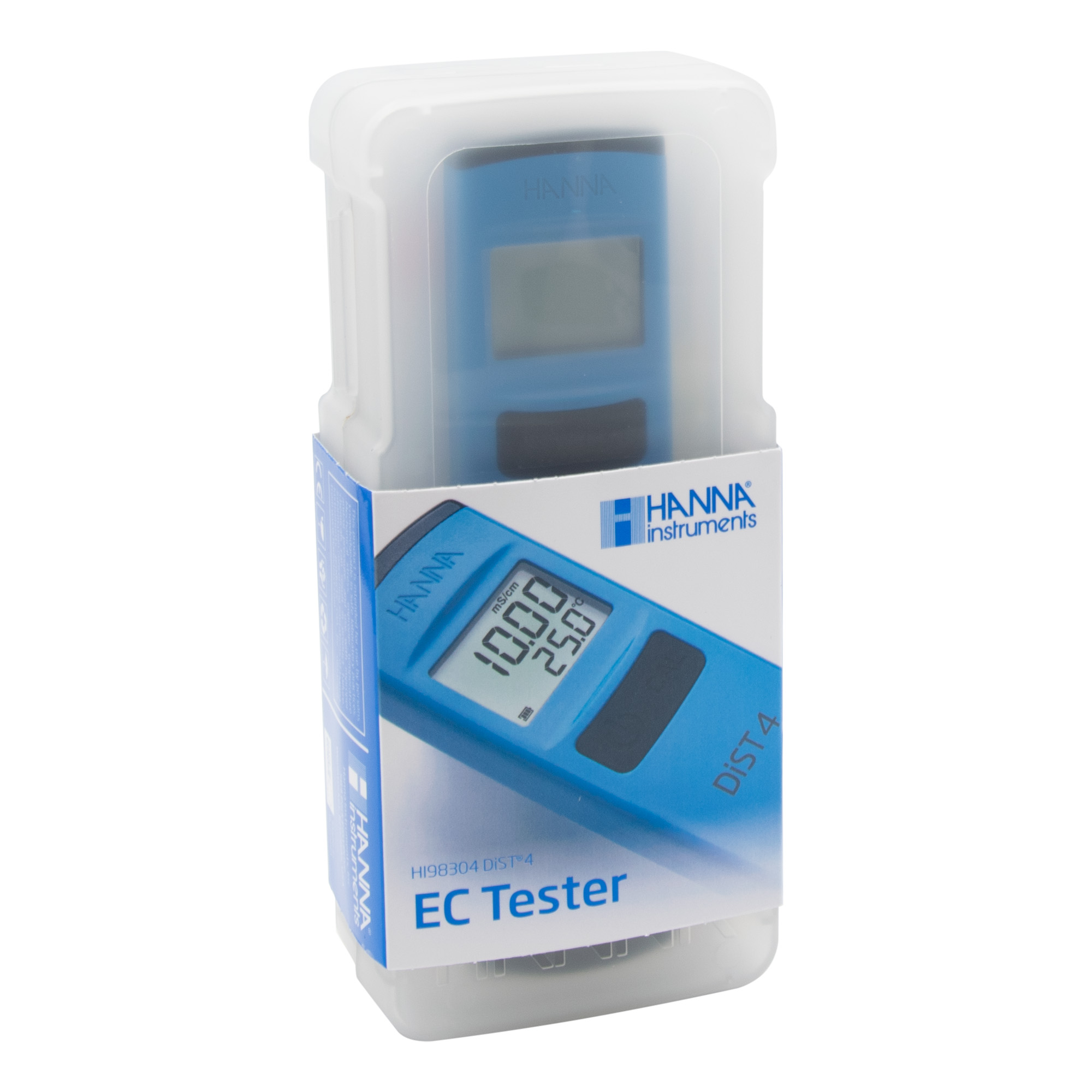 Hanna DiST®4 Tester für Leitfähigkeit Hanna DiST®4 Tester frontansicht, blauer EC‑Messgerät mit LCD‑Display, Hanna DiST4 Leitfähigkeitstester, Handgerät zur Wasseranalyse, DiST4 EC‑Tester kompakt