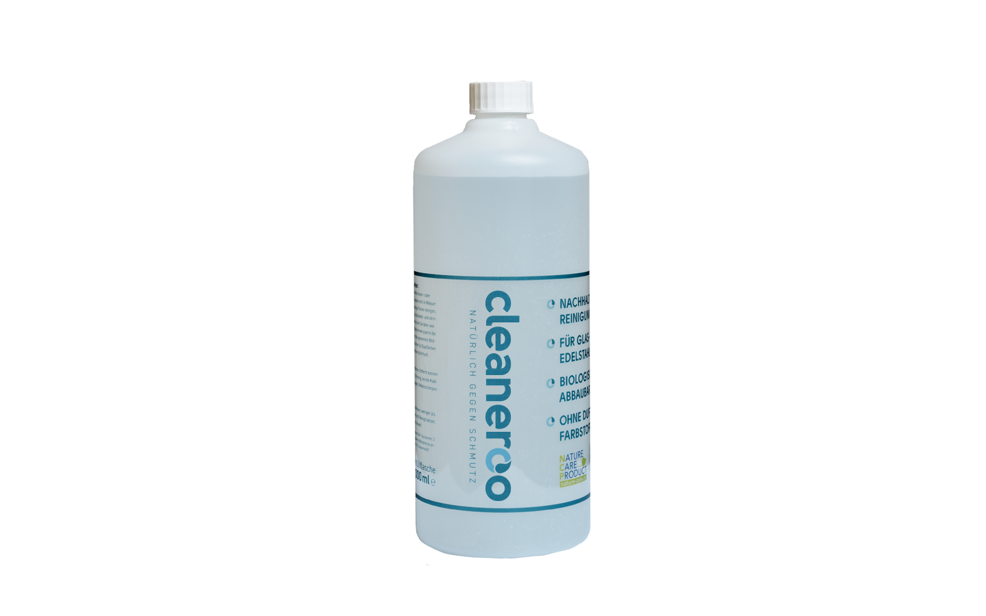 cleaneroo Unterhaltsreiniger (blau) cleaneroo Unterhaltsreiniger blau, Frontansicht Flasche mit blauem Etikett, vegan und tierversuchsfrei