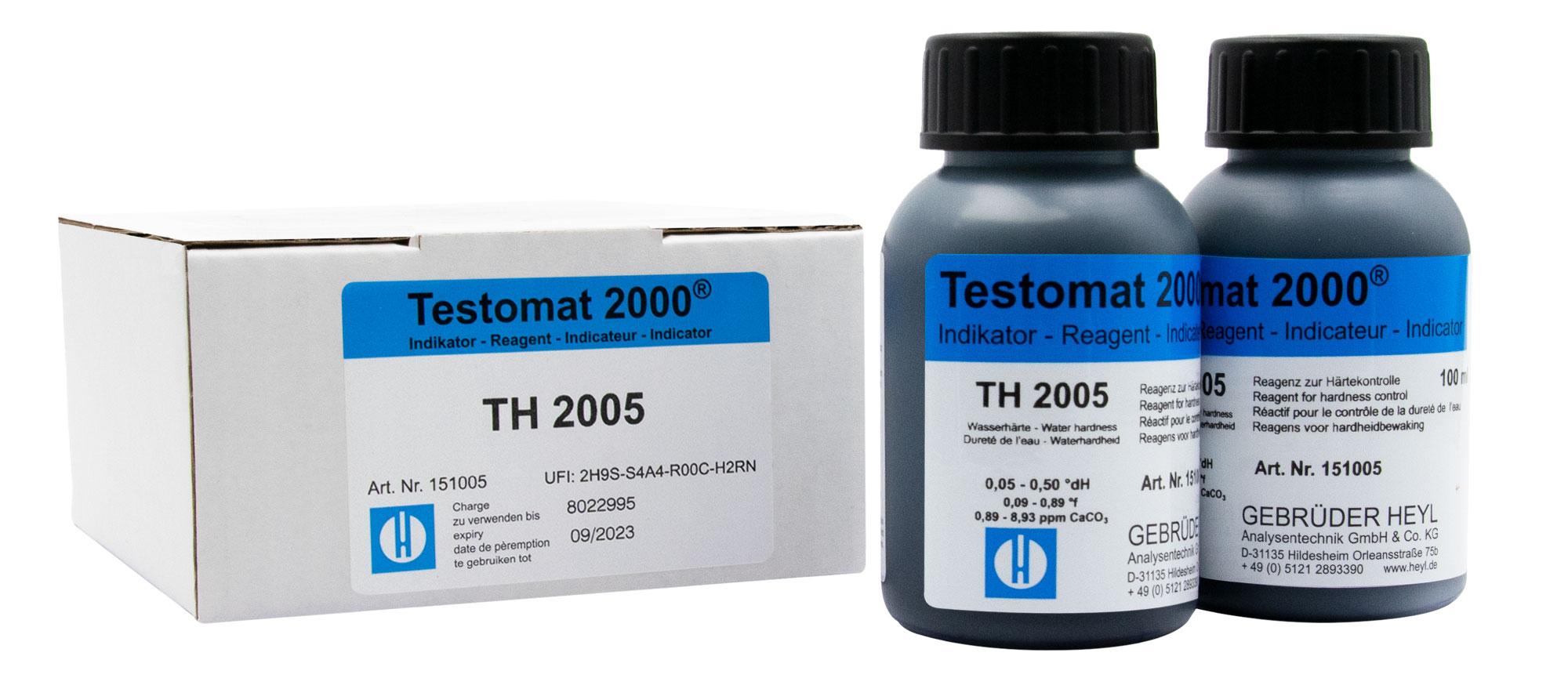 Testomat® Indikator TH2005 2x100ml Testomat® Indikator TH2005, 2 Flaschen nebeneinander, Messung Resthärte Wasser
