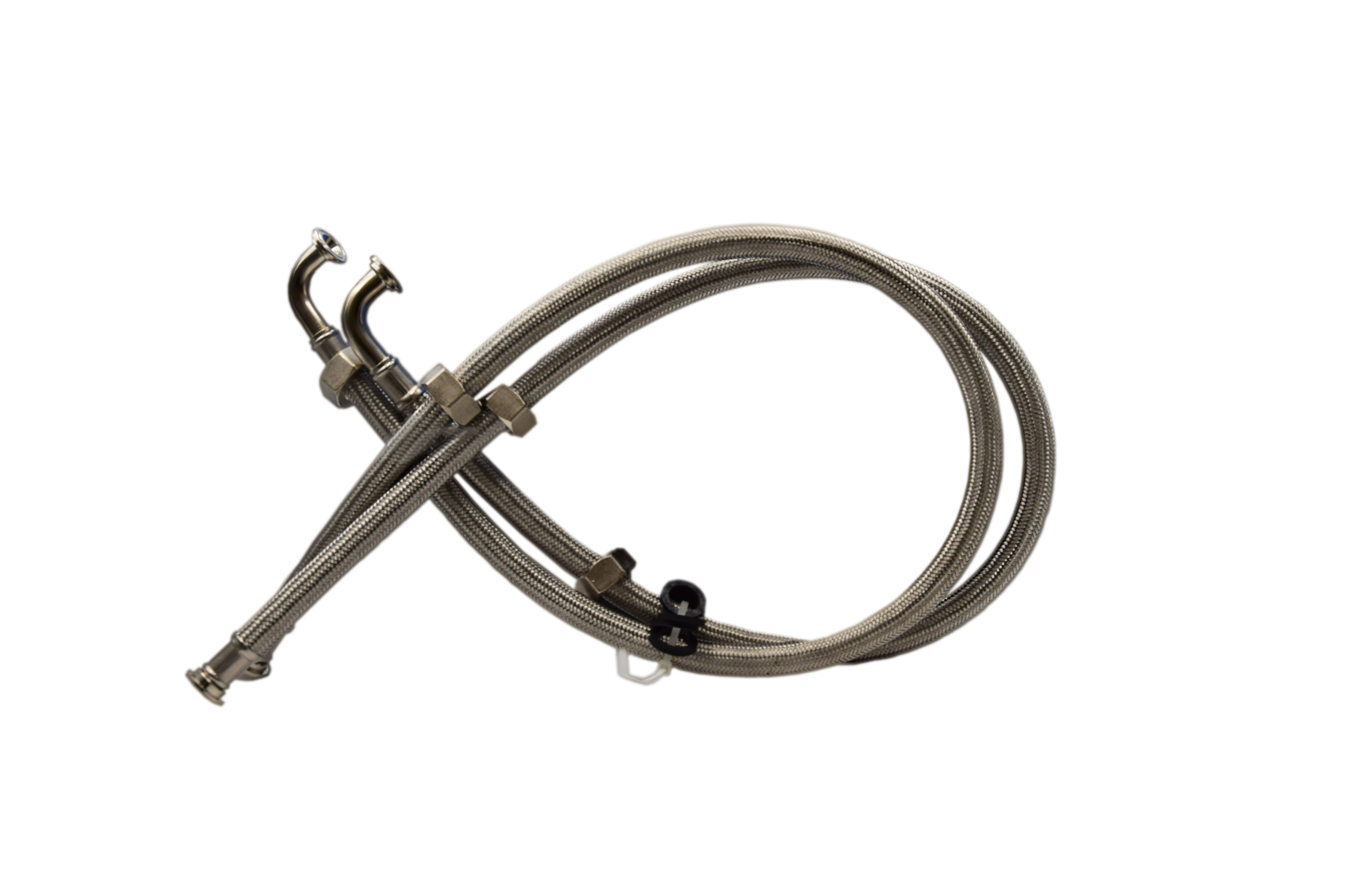 2x 2000mm Anschlussschlauch für Edelstahlpatronen, 3/4" Verschraubung, 3/4" Bogen mit Verschraubung, sichtbare Biegekupplung, flexibler Verbindungsschlauch, Schlauch mit Edelstahl-Muffe, druckfester Anschluss