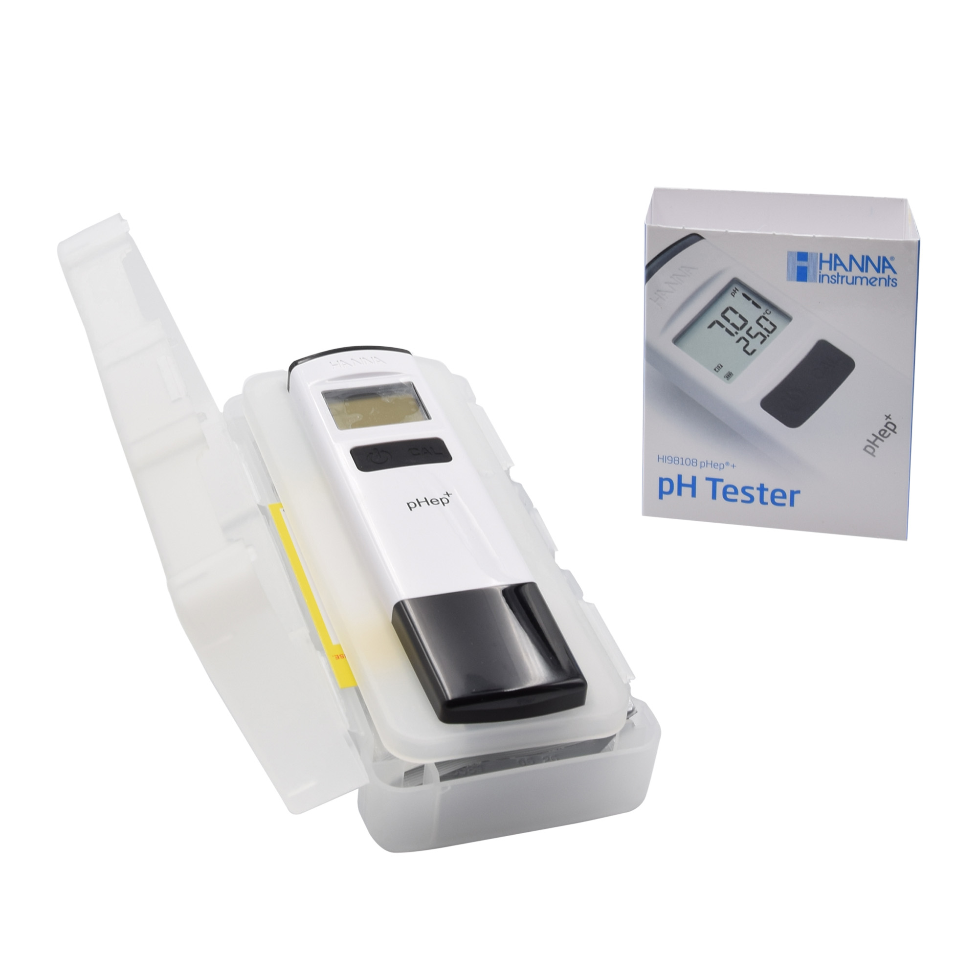 HI98108 pH‑Tester isoliert, großes Display oben, schwarze Spitze, weißes Gehäuse